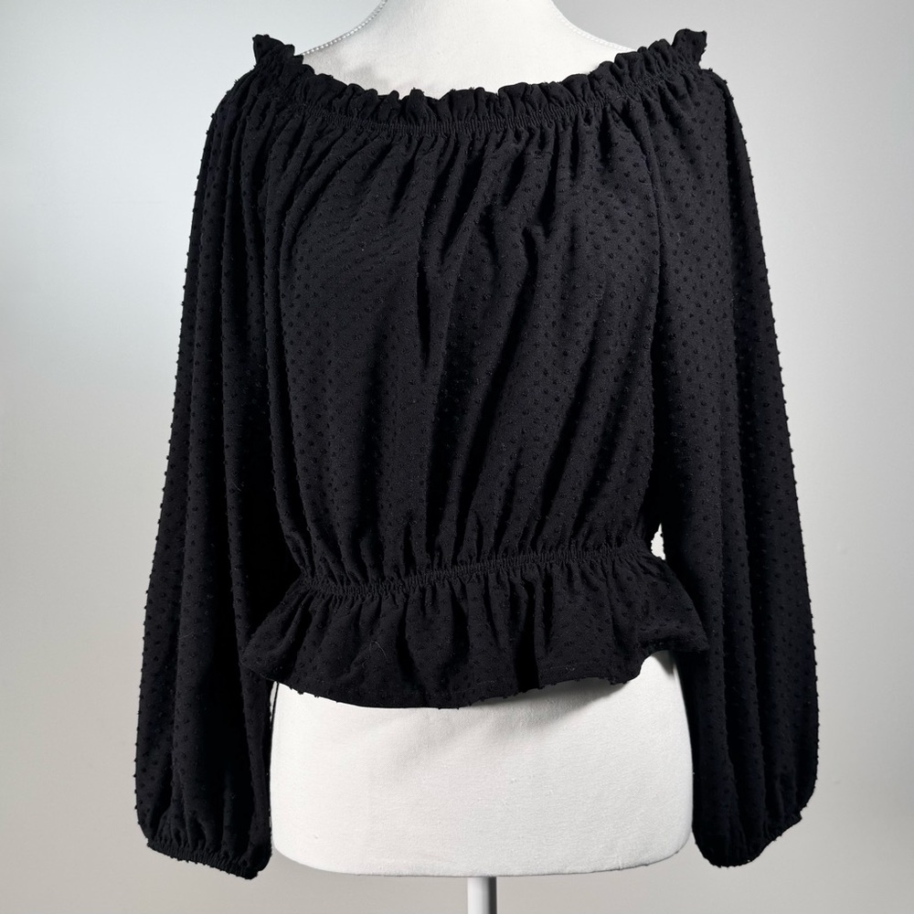 H&M Black Textured Off-Shoulder Blouse – Size M